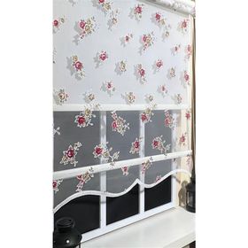 Çift Mekanizmalı St 045 Ekru 90 X 200 Çiçekli Tül Stor ve Ekru Stor Perde