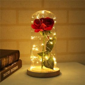 Çılgıntrend Kişiye Özel Fotoğraflı Cam Fanus İçerisinde Dekoratif Led Işıklı Solmayan Gül Lamba ve Lotus Kolye