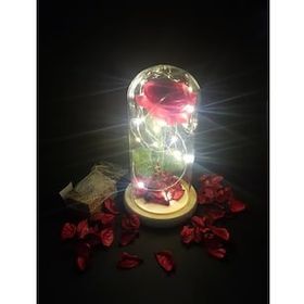 Çılgıntrend Kişiye Özel Fotoğraflı Cam Fanus İçerisinde Dekoratif Led Işıklı Solmayan Gül Lamba ve Lotus Kolye