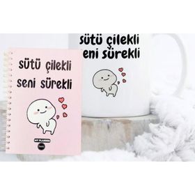 Çılgıntrend Sütü Çilekli Seni Sürekli Tasarımlı Konuşan Ajanda ve Kupa Bardak