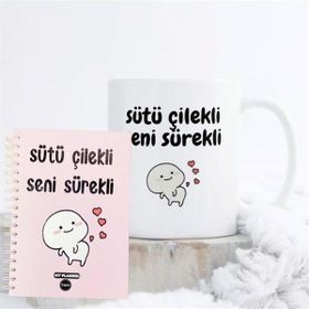 Çılgıntrend Sütü Çilekli Seni Sürekli Tasarımlı Konuşan Ajanda ve Kupa Bardak