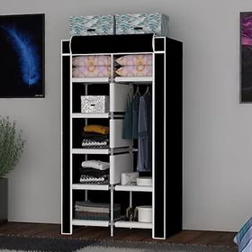 CimriKese Raflı Askılı Çok Amaçlı Mini Bez Dolap Siyah