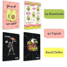 Çınar A4 100 Yaprak Karton Kapak Kareli 2 Adet Dikişli Defter
