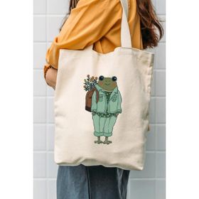 Çınar Lady Frog Baskılı Kanvas Bez Çanta