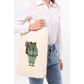 Çınar Lady Frog Baskılı Kanvas Bez Çanta