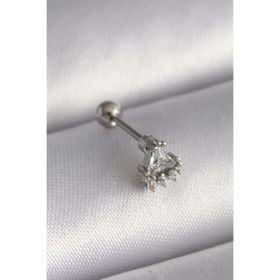 Çınar Toptan Ticaret 316L Çelik Gümüş Renk Üçgen Zirkon Taşlı Tragus Piercing