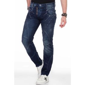 Cipo&Baxx C-0768 Parçalı Dıştan Fermuarlı Lacivert Erkek Kot Pantolon