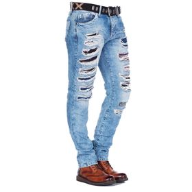 Cipo&Baxx CD131 Yırtık Renkli Yama Düşük Bel Mavi Erkek Jeans