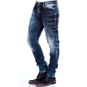Cipo&Baxx CD286 Dekoratif Dikişli Yıkamalı Koyu Mavi Erkek Jeans