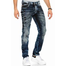 Cipo&Baxx CD286 Dekoratif Dikişli Yıkamalı Koyu Mavi Erkek Jeans