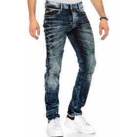 Cipo&Baxx CD286 Dekoratif Dikişli Yıkamalı Koyu Mavi Erkek Jeans