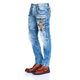 Cipo&Baxx CD293 Diz Detay Nakışlı Regular Fit Mavi Erkek Kot Pantolon