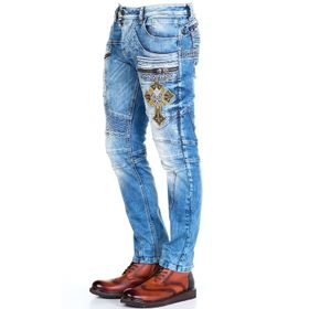 Cipo&Baxx CD293 Diz Detay Nakışlı Regular Fit Mavi Erkek Kot Pantolon