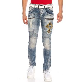 Cipo&Baxx CD293 Diz Detay Nakışlı Regular Fit Mavi Erkek Kot Pantolon