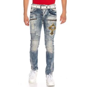 Cipo&Baxx CD293 Diz Detay Nakışlı Regular Fit Mavi Erkek Kot Pantolon