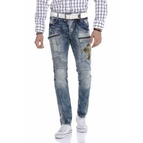 Cipo&Baxx CD293 Diz Detay Nakışlı Regular Fit Mavi Erkek Kot Pantolon