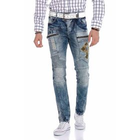 Cipo&Baxx CD293 Diz Detay Nakışlı Regular Fit Mavi Erkek Kot Pantolon