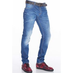 Cipo&Baxx CD386 Mavi Hafif Yıpranmış Sade Jean Erkek Kot Pantolon
