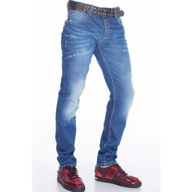 Cipo&Baxx CD386 Mavi Hafif Yıpranmış Sade Jean Erkek Kot Pantolon