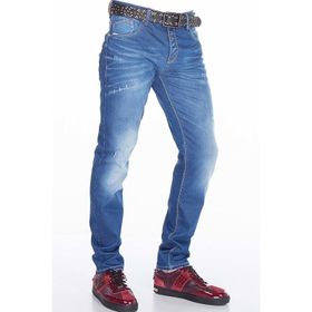 Cipo&Baxx CD386 Mavi Hafif Yıpranmış Sade Jean Erkek Kot Pantolon
