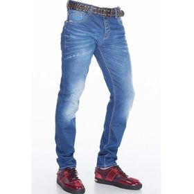 Cipo&Baxx CD386 Mavi Hafif Yıpranmış Sade Jean Erkek Kot Pantolon