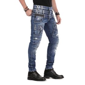 Cipo&Baxx CD466 Farklı Tarz Üç Katlı Bel Eskimiş Mavi Erkek Jeans