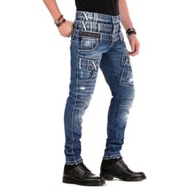 Cipo&Baxx CD466 Farklı Tarz Üç Katlı Bel Eskimiş Mavi Erkek Jeans