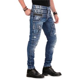 Cipo&Baxx CD466 Farklı Tarz Üç Katlı Bel Eskimiş Mavi Erkek Jeans