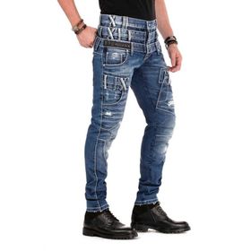 Cipo&Baxx CD466 Farklı Tarz Üç Katlı Bel Eskimiş Mavi Erkek Jeans