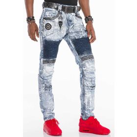 Cipo&Baxx CD529 Mavi Metal İşlemeli Elle Boyanmış Erkek Jeans