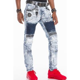 Cipo&Baxx CD529 Mavi Metal İşlemeli Elle Boyanmış Erkek Jeans