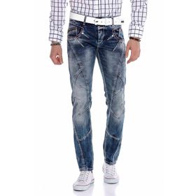 Cipo&Baxx CD563 Mavi Parçalı Dikişli Regular Erkek Kot Pantolon