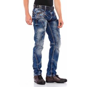 Cipo&Baxx CD563 Mavi Parçalı Dikişli Regular Erkek Kot Pantolon