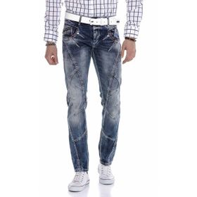 Cipo&Baxx CD563 Mavi Parçalı Dikişli Regular Erkek Kot Pantolon