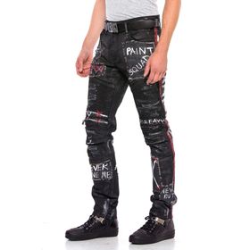 Cipo&Baxx CD571 Siyah Çizgili Boyalı Metal Erkek Jeans
