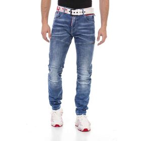 Cipo&Baxx Cd698 Gizli Cepli Parçalı Biker Mavi Kadın Kot Pantolon