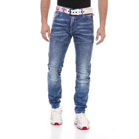 Cipo&Baxx Cd698 Gizli Cepli Parçalı Biker Mavi Kadın Kot Pantolon