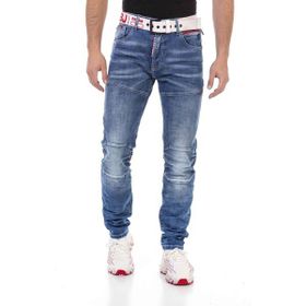 Cipo&Baxx Cd698 Gizli Cepli Parçalı Biker Mavi Kadın Kot Pantolon