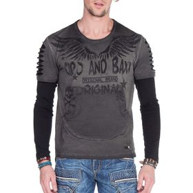Cipo&Baxx CL265 Slim Fit Kanat Baskılı Gri Siyah Erkek Sweatshirt