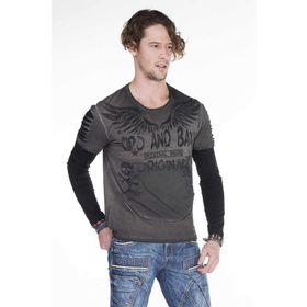 Cipo&Baxx CL265 Slim Fit Kanat Baskılı Gri Siyah Erkek Sweatshirt