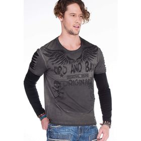 Cipo&Baxx CL265 Slim Fit Kanat Baskılı Gri Siyah Erkek Sweatshirt