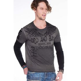 Cipo&Baxx CL265 Slim Fit Kanat Baskılı Gri Siyah Erkek Sweatshirt