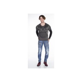 Cipo&Baxx CL265 Slim Fit Kanat Baskılı Gri Siyah Erkek Sweatshirt