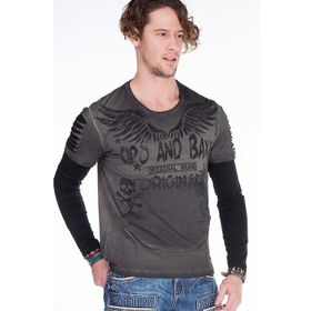 Cipo&Baxx CL265 Slim Fit Kanat Baskılı Gri Siyah Erkek Sweatshirt