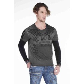 Cipo&Baxx CL265 Slim Fit Kanat Baskılı Gri Siyah Erkek Sweatshirt