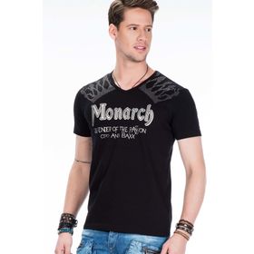 Cipo&Baxx CT377 Lustful Monarch İşlemeli Taşlı Siyah Erkek Tişört