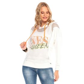 Cipo&Baxx Wl240 File Detaylı Kapşonlu Ekru Kadın Sweatshirt