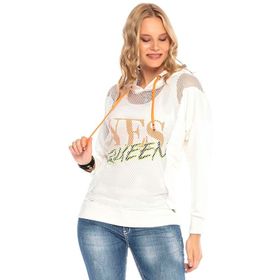Cipo&Baxx Wl240 File Detaylı Kapşonlu Ekru Kadın Sweatshirt