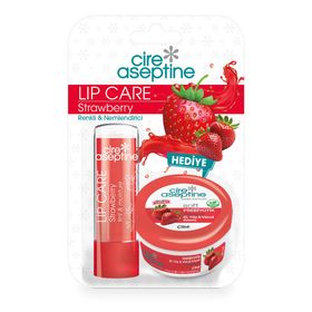 Cire Aseptine Strawberry 4.5 gr Lip Care + 30 ml Çilek Soft Probiyotik El Yüz ve Vücut Kremi