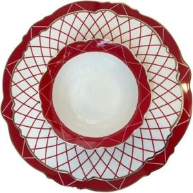 Çırpan Ev Kırmızı Beyaz Çizgili 6 Kişilik-24 Parça Yemek Takımı